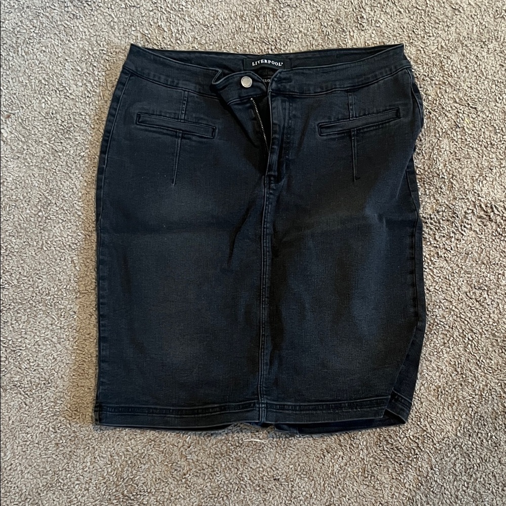 Liverpool Black Denim Pencil Skirt